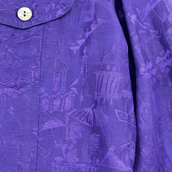 Chico's Blouse Top Womens Size M Purple Print Linen Silk Button Up Chest Pockets - Picture 6 of 9